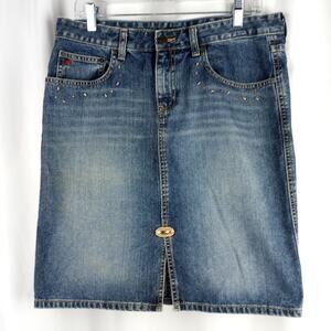 AMERICAN EAGLE~ Handmade Bead Embellished Denim Skirt~8